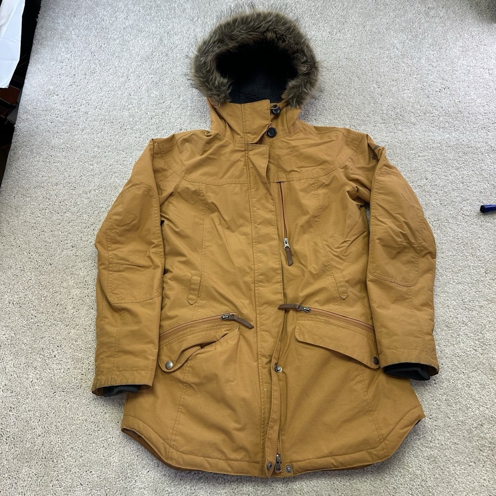 Columbia Jacket Women Medium Yellow Insulated Omni Heat Hooded Fur Trim Coat